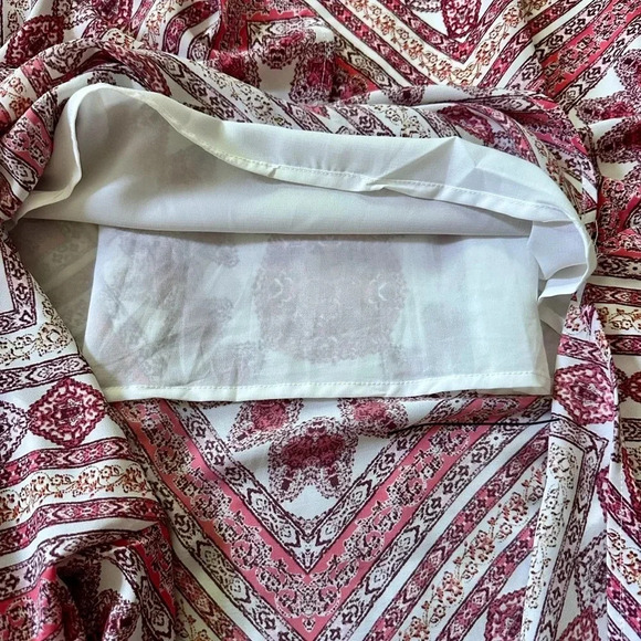 Skies‎ Are Blue Maxi Dress Bohemian Red White Spaghetti Strap Slit Lined Large - Picture 13 of 16